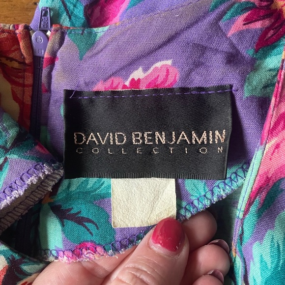 Vintage 80s David Benjamin Floral Drop Waist Midi Dress Prairie CottageCore - Picture 7 of 11